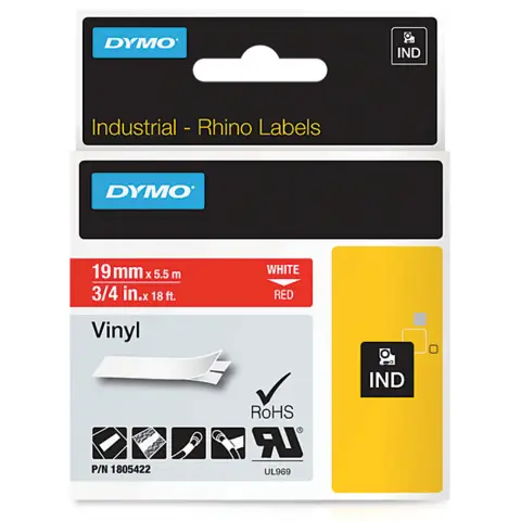 Dymo RHINO taĹ›ma winylowa 19mm biaĹ‚a na czerwonym
